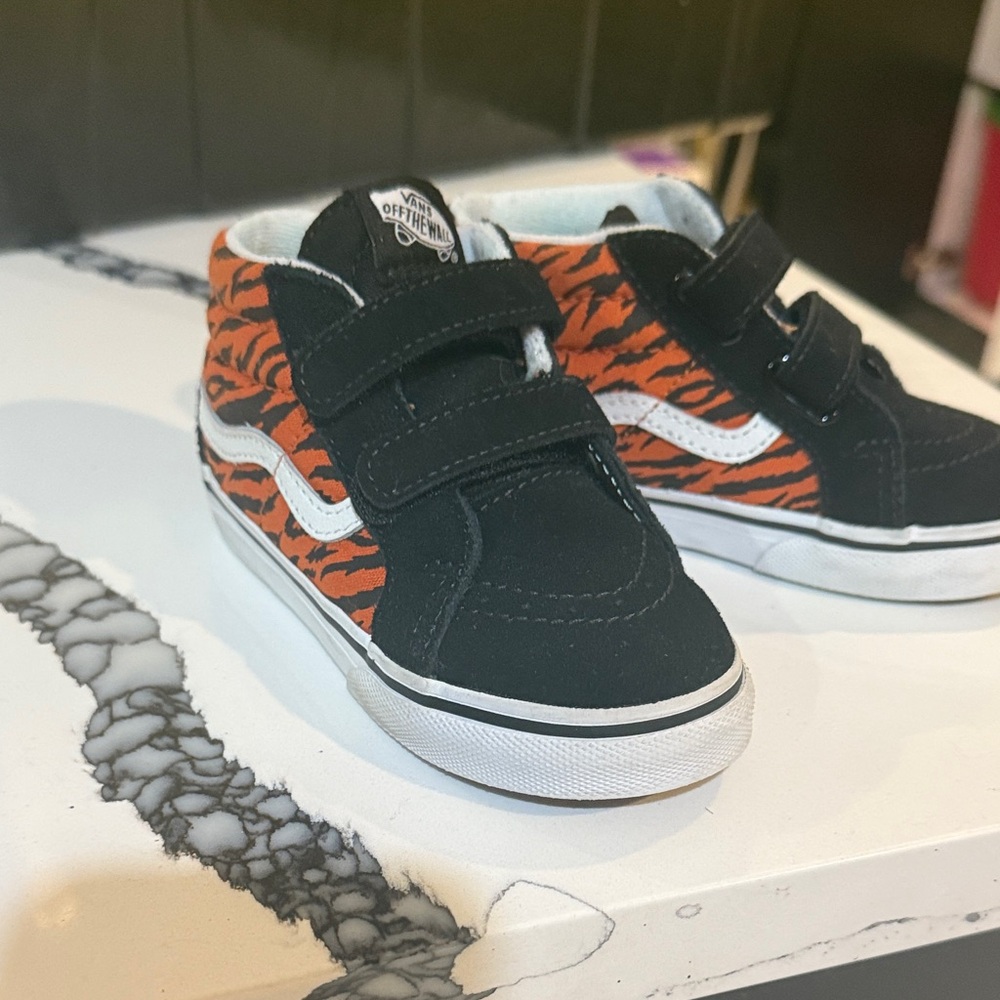 Vans Kids Black and Orange Tiger Stripe Sneakers